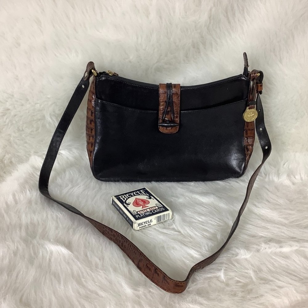 Brahmin Vintage 90s Isabelle Black Tuscan Italian Leather & Croc Baguette Bag